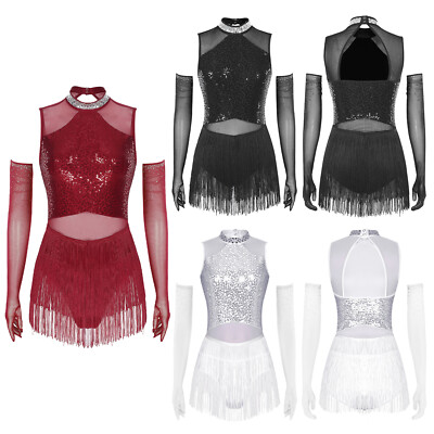 Damen Tanzbekleidung Glittery Kleid Wettbewerb Kostüm Tango Lyrisch Fringe Tanz