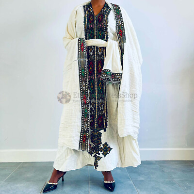 green emerald velvet dress Gorgeous Dark Design Ethiopian Traditional Dress Elegant Habesha KemiS M