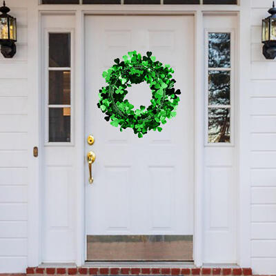 1X Green Wreaths For Door St Patricks Day Wreaths Shamrock Wreath Clover Garland
