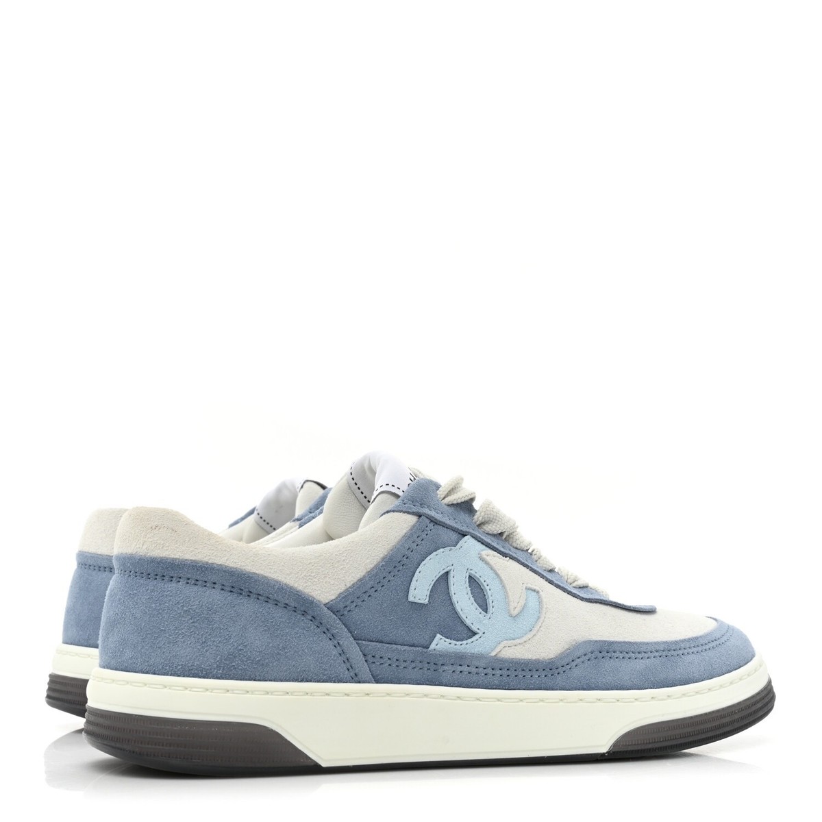 COA CHANEL Suede Kidskin CC Sneakers 37 US 6 White Blue COA CHANEL Suede Kidskin CC Sneakers 37 US 6 White Blue