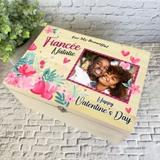 For Fiance Pink Wooden Romantic Personalised Valentine's Day Hamper Gift Box