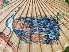 Vintage Handpaint Japanese Bamboo/Rice Paper Umbrella peonies,ButterFl Peacocks