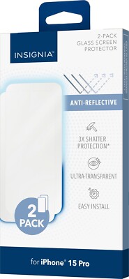 Insignia Anti-Reflective Glass Screen Protector for iPhone 15 Pro (2-Pack)
