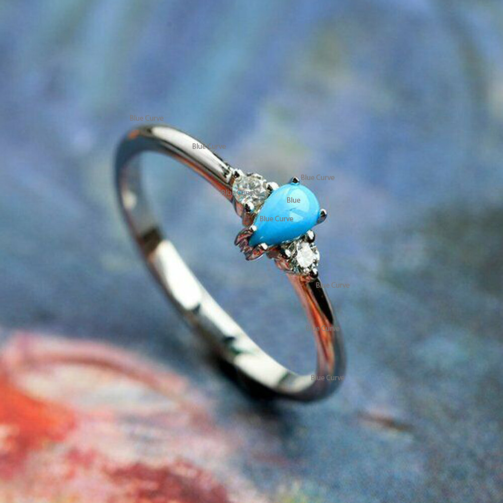 Charmant 14k Gelbgold Birne Turkis Si Diamant Drei Stein Ring Fein Schmuck 3 9 Offizieller Us Onlineshop Mediguru Com