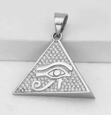 NEW Gift Inc Men's Stainless Steel 40 mm CZ Eye Of Ra Pyramid Pendant Box