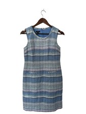 Talbots Tweed Sleeveless Round Neck Blue Purple Shift Dress W/ Pocket 4P petite