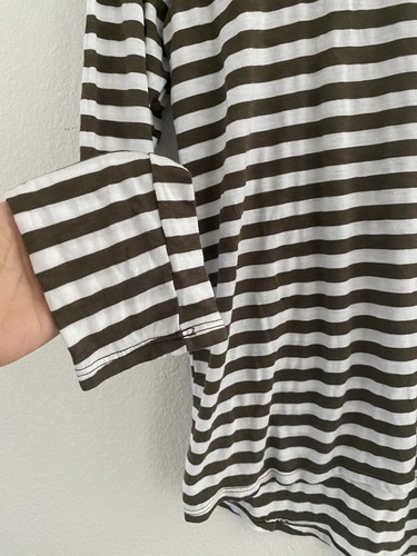 MICHAEL STARS Striped Long Sleeve Top Supima OS Fits Most Olive Green White - Afbeelding 3 van 7