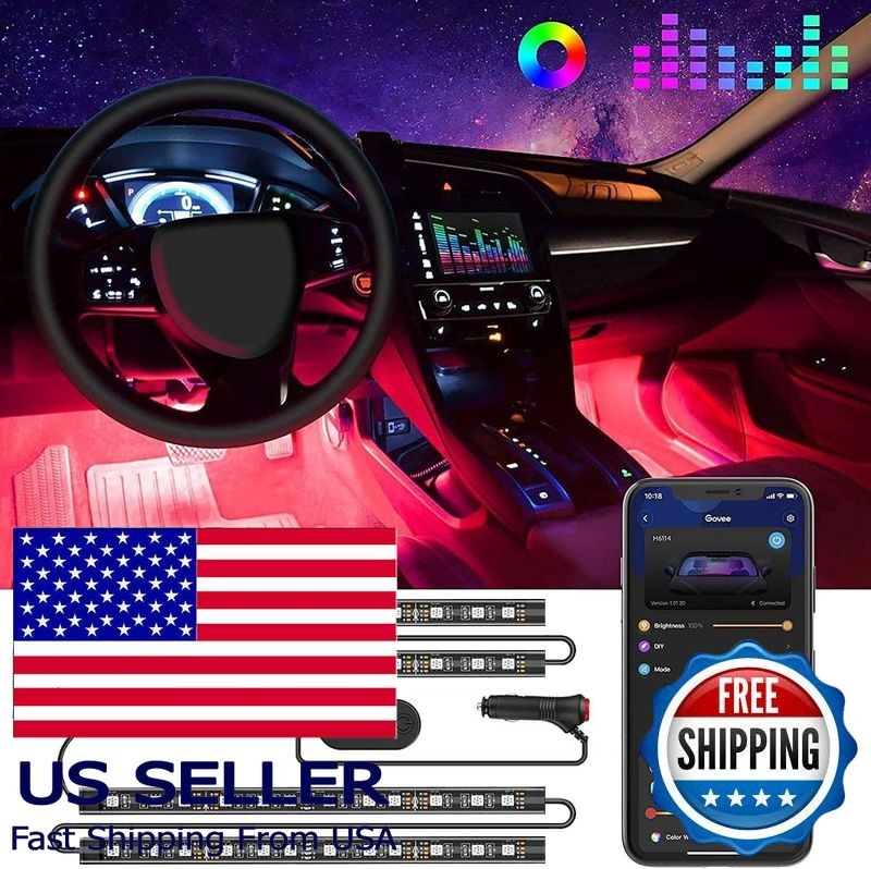 Smart RGB Car LED Interior Lights, App Control, Music Mode, 12V Charger