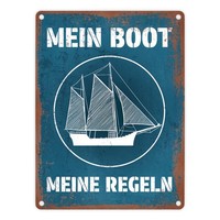 Mein Boot Meine Regeln Metallschild In 15X20 Cm Mit Rostoptik In Blau