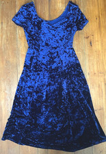 Vintage St Michael Velvet Dress UK 12 Blue Crushed 90s Midi Party