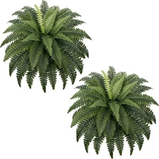 Fake Ferns - Set of 2 Faux Boston Ferns Large Artificial Plants, 40 Leaves pe...