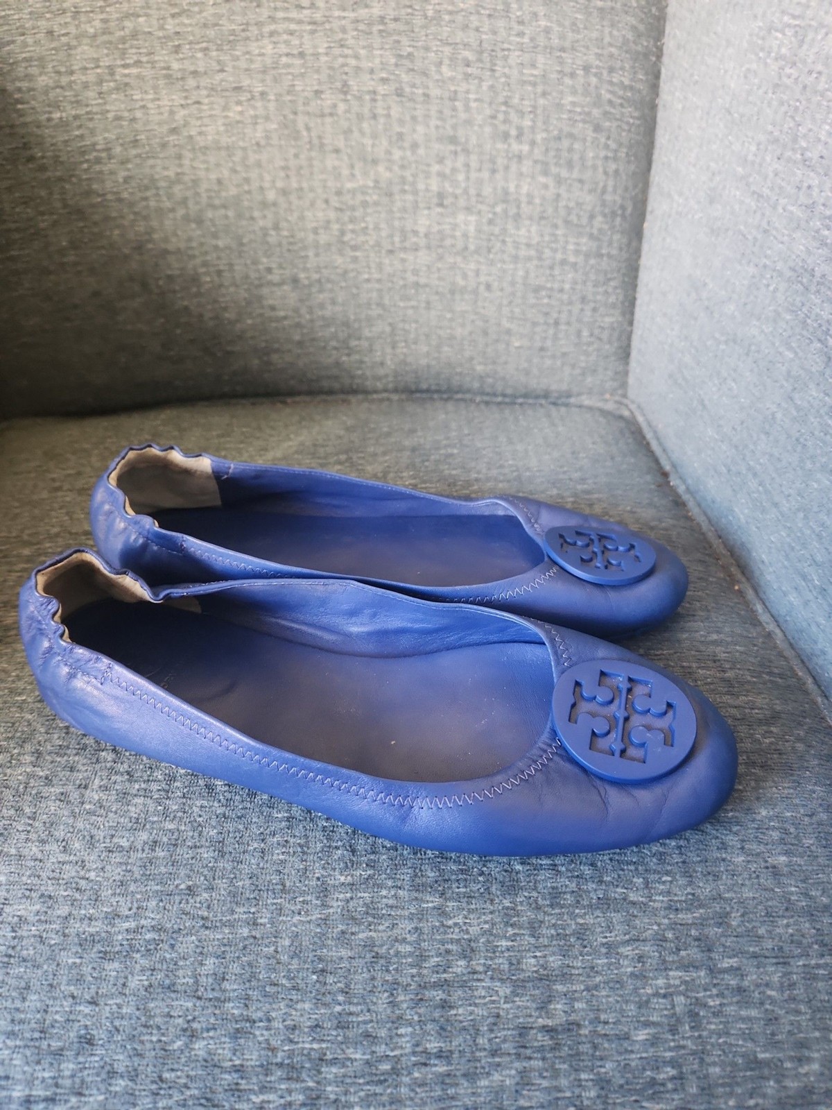 Tory Burch "Minnie" Travel Ballet Flats Dark Blue Leather Size 10 thumbnail 2