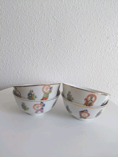 Vtg Set 4 Chinese Bowls Wealth/Prosperity/Luck/Longlevity Symbols Circa 1970s