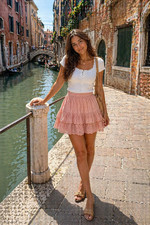 Pink Eyelet Tiered Mini Skirt Cottagecore Coquette Ruffle Skirt Boho Feminin