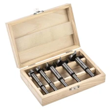 Forstner Wood Drill Bit 15-35mm Dia. Carbide Alloy Round Shank Black 5in1 Set