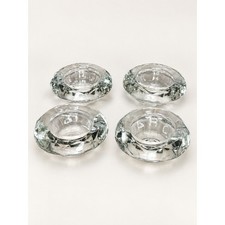 Set of 4 Clear Glass Tea Light Candle Holders Faceted Diamond Cut Design NIB