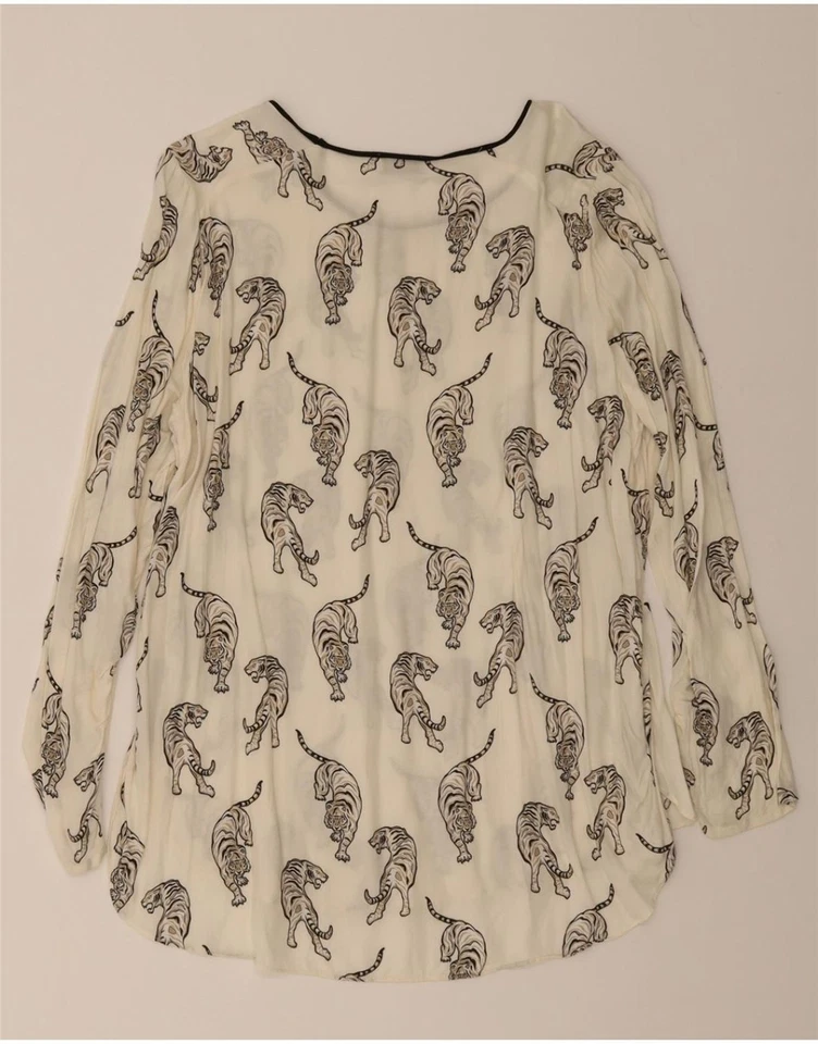 Top túnica mujer PERTE BY KRIZIA UK 16 grande blanco roto estampado animal DE12 Foto 2 de 3