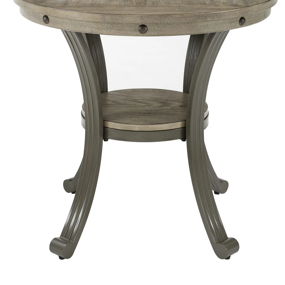 Pewter Metal and Rustic Wood Side Table Franklin Dining - Image 4 of 4