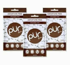PUR Xylitol Chewing Gum CHOCOLATE MINT 55 Pieces, 3 Pack Sugarless Vegan Pure