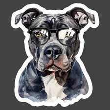 Pit Bull Sticker Vinyl Decal Nerd Glasses Cool Dog Lover Watercolor Art