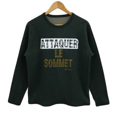 AIGLE Men's Green Round Neck Long Sleeve Logo Print Cut & Sew T-Shirt