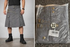 Men  s Utility Kilt Grey Size 32 Adjustable Buckle Highland Scottish Festival NEW