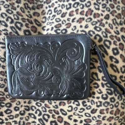 Patricia Nash Black Zip Wristlet Clutch w/ Wrist Strap