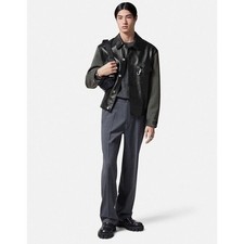 NWT Versace Panelled Leather Wool Black Jacket IT 52/ L Mixed Media Coat 3,050