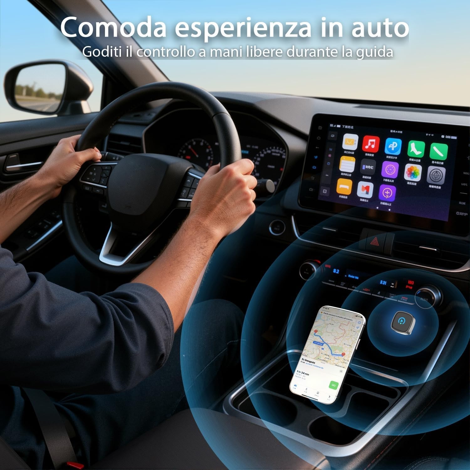 Adattatore Auto 2 in 1 Wireless CarPlay Android Plug & Play USB per  Android App - Miniatura 7