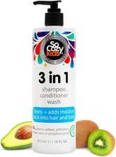 SoCozy 3 in 1 Kids Shampoo + Conditioner + Body Wash (16 Fl Oz) Gentle, Hydratin
