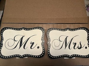 Wedding Chair Signs Set White Black Polka Dot Paper Rectangle Pack of 2