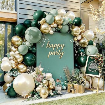 Arco De Globos Verde Esmeralda Y Dorado Para Fiesta De Jungla Y Graduacion