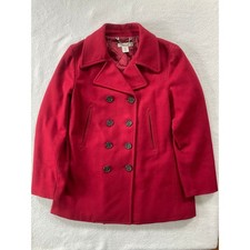 J.Crew Wool Blend Peacoat Womens Large Red Double Breasted Quilted Lining Jacket