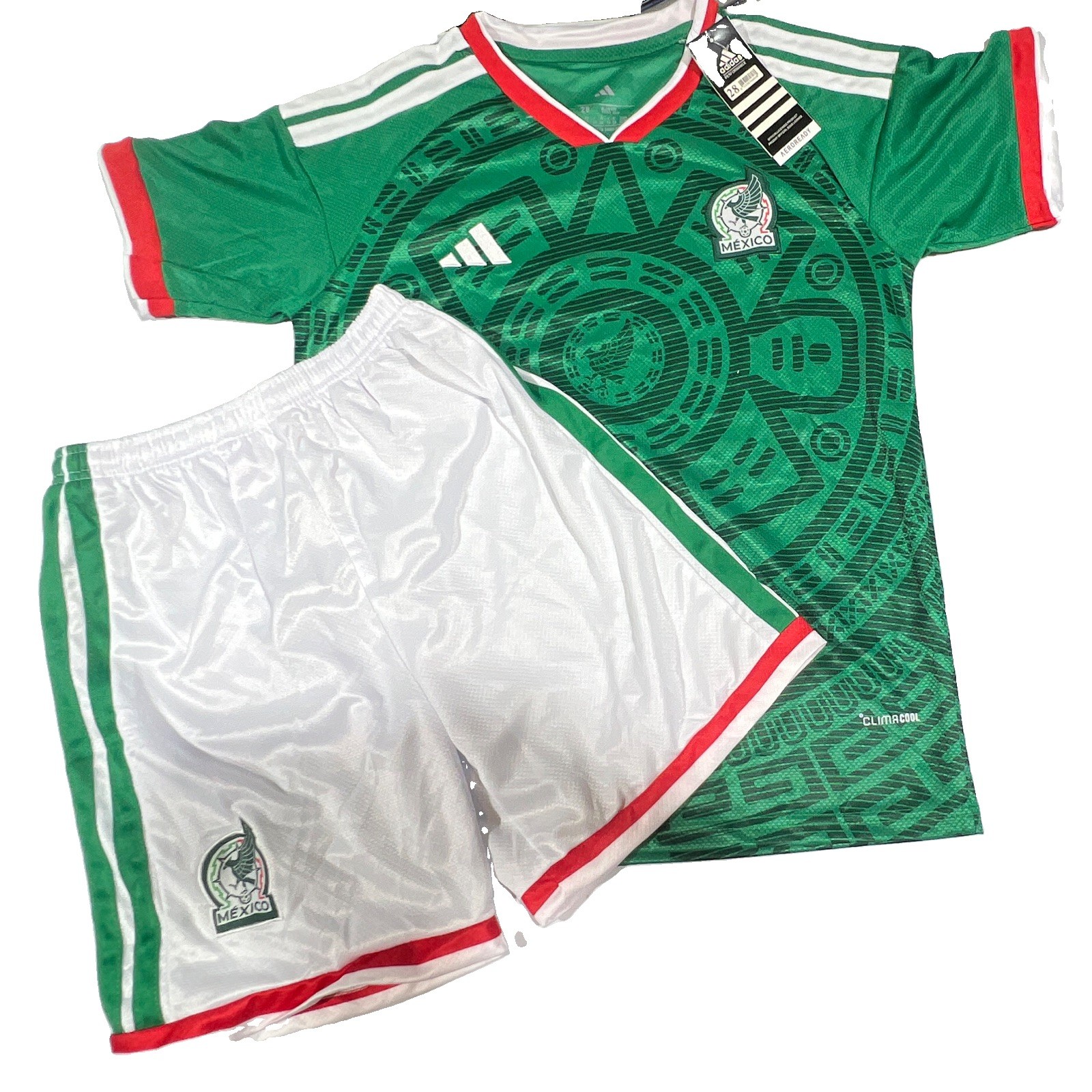 adidas Mexico ClimaCool AEROREADY Green Short Sleeve Jersey & White Shorts 28