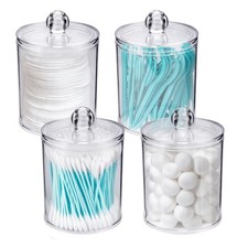 4 Pack Qtip Holder Dispenser - Cotton Ball, Swab, Clear - 10oz 2  12oz 2