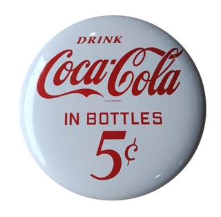 COCA COLA BEVERAGE DRINK BUTTON PORCELAIN ENAMEL SIGN 24 INCHES DIAMETER