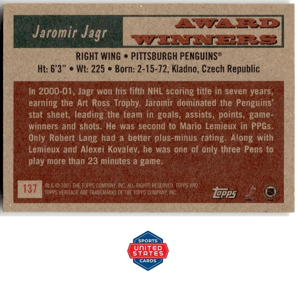 2001-02 Topps Heritage #137 Jaromir Jagr - Image 2 of 2