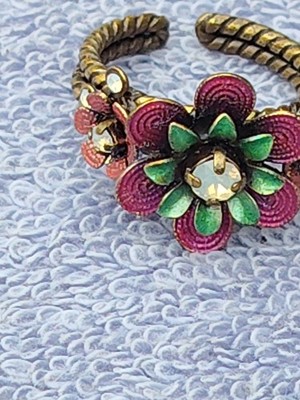 Konplott Ring Blumen Pink Grün Weiß gebraucht top One Size Kristall verstellbar 
