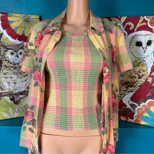 Lemon Grass Button Down Shirt and Tank Top 2 Piece Womens Small | eBay