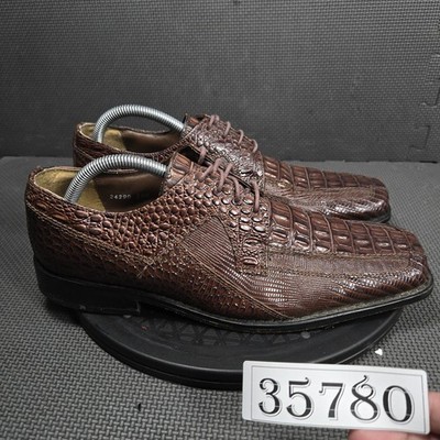 Stacy Adams Shoes Mens Size 9.5 Brown Leather Croc Derby Dress Square Toe 24290