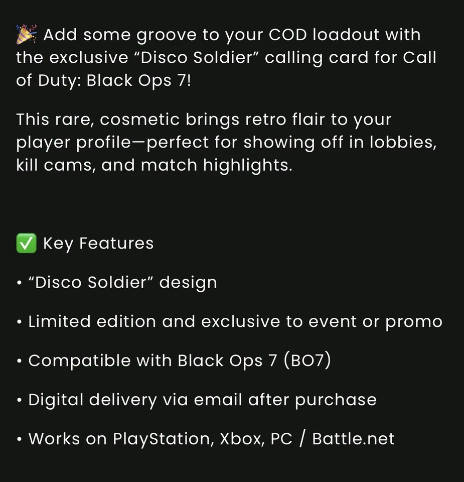 Call of Duty Black Ops 7 Disco Soldier Calling Card Rare & Exclusive. Brand New - Image 2 of 3