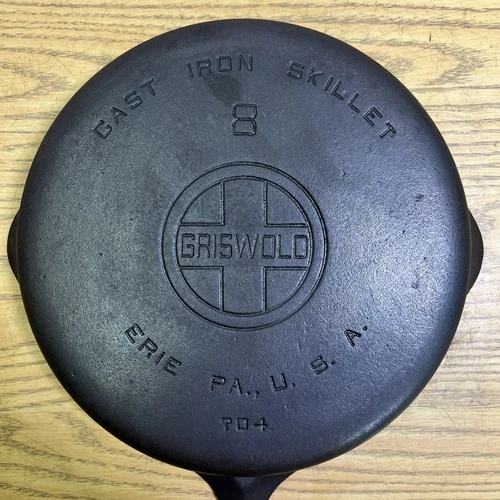 Griswold Cast Iron Skillet No.8 Large Block Logo, EPU 704 Vintage Restored