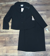 Talbots Petite 10P Black 2 Piece Blazer Skirt Suit Lined Set Polyester