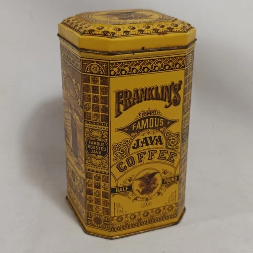 FRANKLIN'S FAMOUS JAVA COFFEE TIN Rustic Farmhouse Vintage Made In England