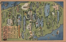 Map Florida's Most Colorful Attractions & Spots Tichnor Linen Vintage Postcard