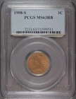 1908-S Indian Cent MS63RB PCGS, Snow-5 not on label. Offering combined shipping.