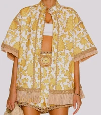 Zimmermann Postcard Fringe Shirt Yellow Tonal Floral AU 0 / US 4 – NWT