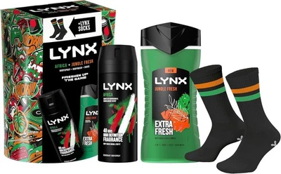 Lynx Africa & Jungle ‘The Game’ Gift Set Body Spray Body Wash & Socks for Men