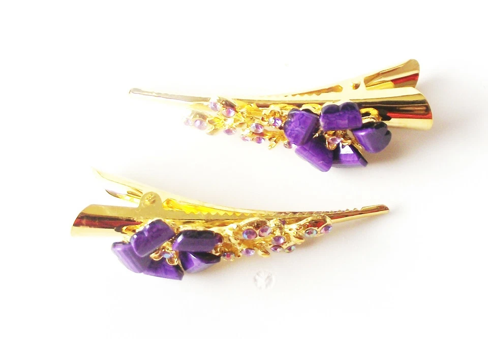 INSPIRADO EN EL DISEÑADOR PÚRPURA ROJO GEEEN CRISTAL FLORAL ORO PINZA PARA EL CABELLO GARRA NUEVO Foto 3 de 4