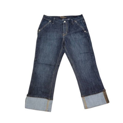 Zena Jeans Womens Capri Denim Blue Stretch Cuffed Hem Dark Wash Pockets 4